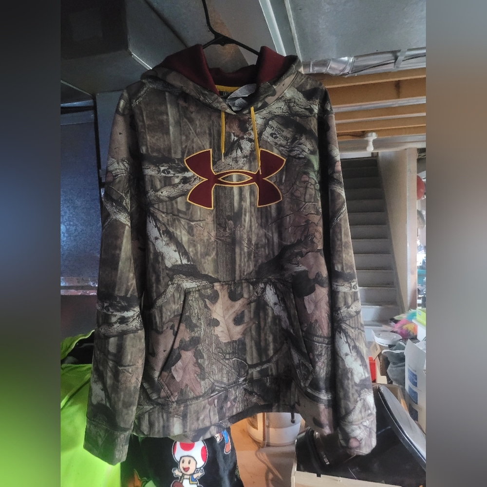 Under Armour Camo Hoodie with Maroon and Yellow Accents
